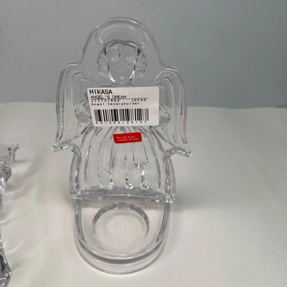 Mikasa Angel Tea Candle Holder & Bell Shaped Clear Crystal Candy Dish Christmas